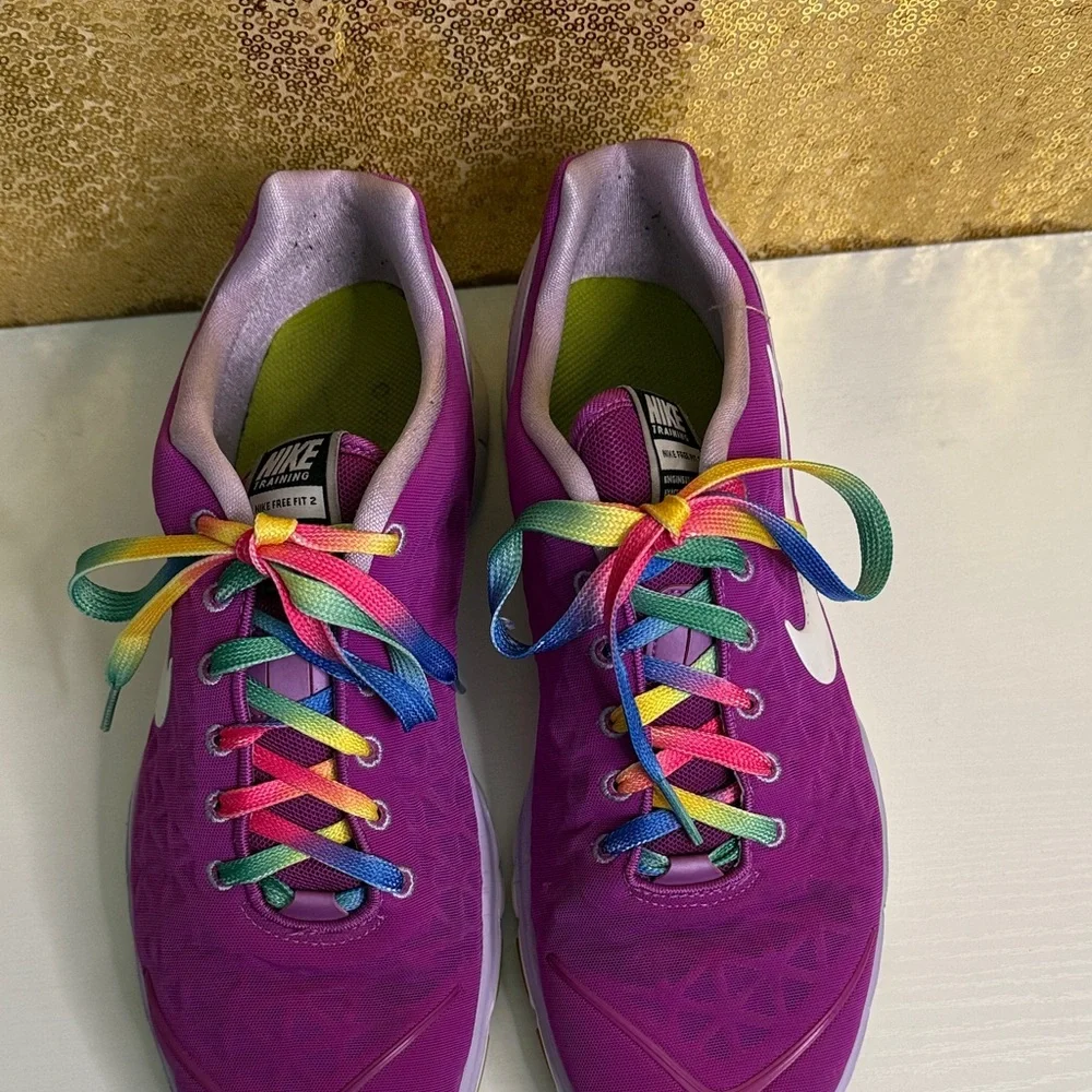 Nike Free Fit 2 Women's Purple Athletic Shoes with Rainbow Laces